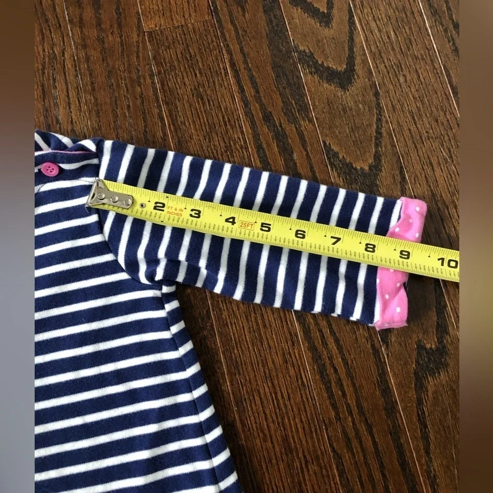 JoJo Maman Bébé Girls 3-4 Navy Blue Striped Elmer Elephant Appliqué A-Line Dress